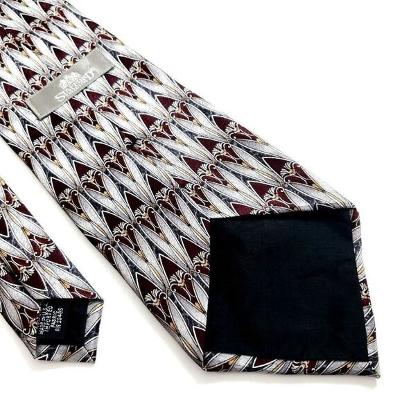 Stafford Executive Collection Gray Maroon Red  Wide Silk Tie - Picture 5 of 6